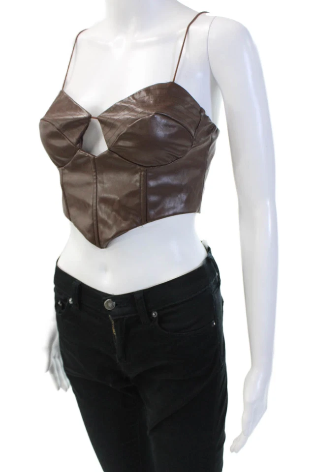 Corsé corto de cuero sintético para mujer White Fox marrón talla M Foto 2 de 4