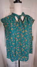 Violet and Claire Floral Sleeveless Blouse Pussy Bow Turquoise UK12-14 Summer