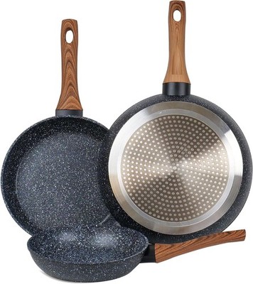 3tlg Antihaft Bratpfannen Set Saute Bratpfanne Granit Pfanne 20cm 24cm 28cm Schwarz