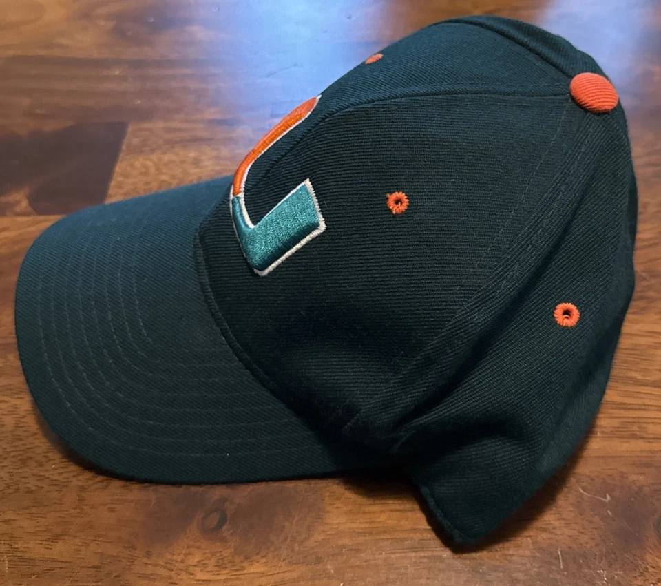 Vintage Zephyr Miami Hurricanes Hat Cap 7 5/8 Green Orange Fitted Wool - Image 2 of 4