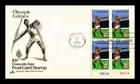 US COVER OLYMPICS DECATHLON 10C POSTCARD RATE FDC PLATE BLOCK ARTCRAFT