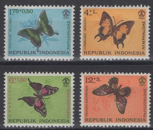 Indonesia 1963. Butterflies. Scott # B156-B159. MNH, VF