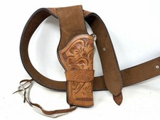 Vintage Hand Tooled Leather Western Cowboy Holster Embossed W/ Belt RH 159