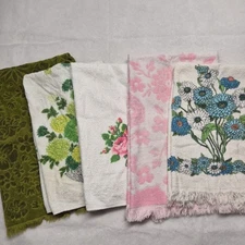 VTG Cannon Flower Bath Towel Set Pink Avocado Green Daisy Rose Fringe MOD MCM