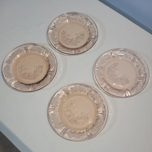 6" Pink Depression Rose Of Sharon Dessert Plate (set of 4)