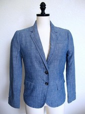 NWT J. Crew Blue Chambray Blazer Jacket 0 Cotton Classic Preppy Lined
