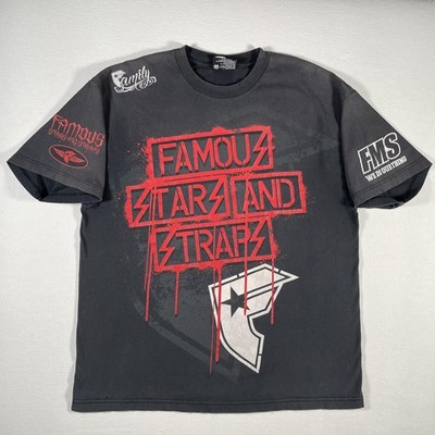 Vintage Famous Stars Straps Shirt Mens XL Black Drip Logo Streetwear Skate Faded