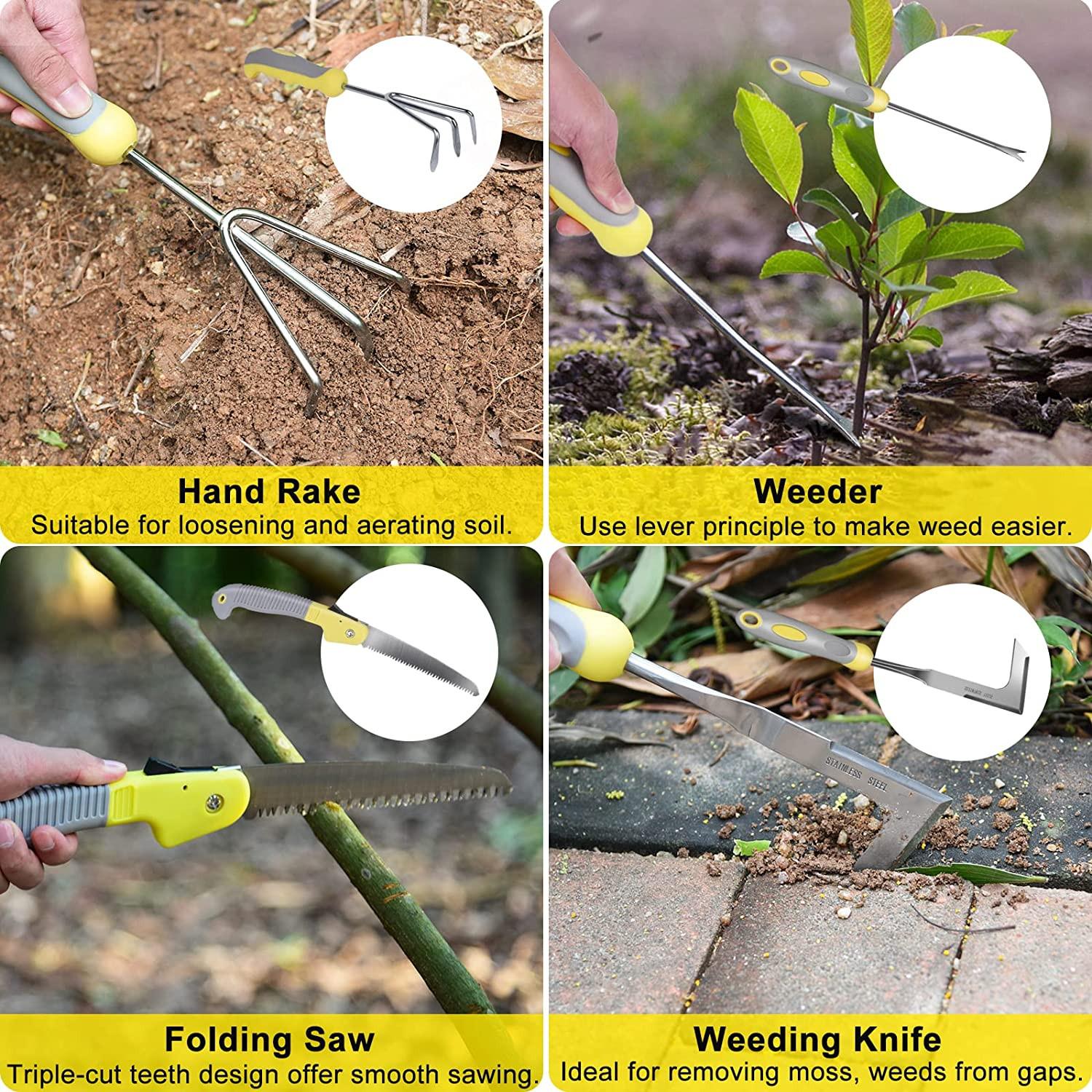 Garden Tool Set,  10 Piece Stainless Steel Heavy Duty Gardening Tool Set for Dig