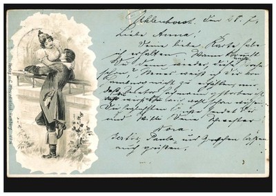 Love postcard lovers on the balcony: the embrace, Hamburg 29.7.1899