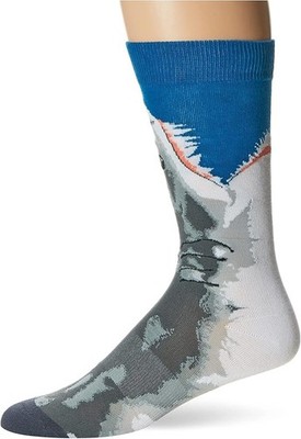 K. Bell Men's Animal Novelty Design Crew Socks - Great White Shark, Blue NWT
