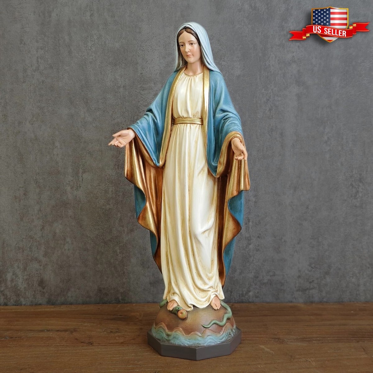 11 inch Hand Painted Our Lady of Grace Statue Blessed Virgin Mary