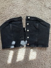 H M Black Denim Corset Top Strapless Boned Button-Up Size M