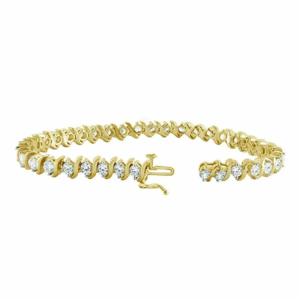 Brazalete de tenis para mujer 7,25" 5,00 quilates diamante creado en laboratorio chapado en oro amarillo de 10 quilates Foto 2 de 4