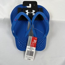 Under Armour Youth Flip Flops Sandals Blue Size 3 Atlantic Dune II NWT Unisex