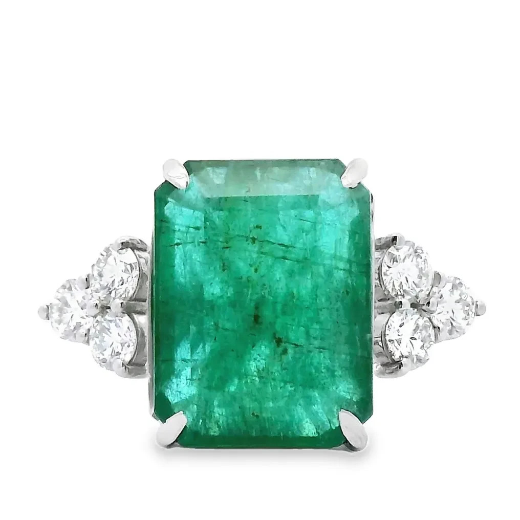 IGI Certified 9.13ct. tw. Emerald - Diamond Zambia Ring Platinum Engagement Ring