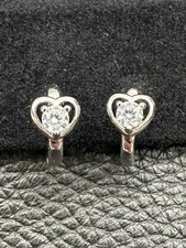Sterling Silver Huggie Hoop Earrings W/ Heart Design Round CZ