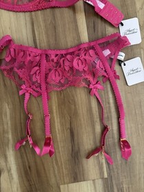 Agent Provocateur Sparkle Hot Pink  Bra s 36DD , Suspender S 3 , Brief S 3 Set