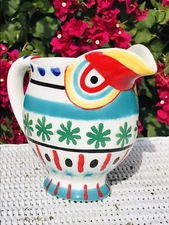 Macys The Cellar Whiteware Southwestern Pottery Small Picher 6" Excellent