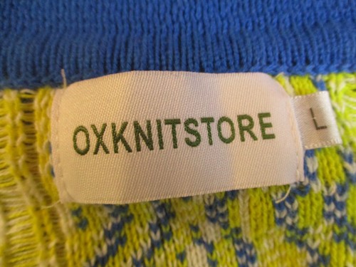 Oxknitstore Knit Polo Sweater Shirt Men Large Blue Yellow Retro Preppy Tennis - Picture 3 of 13