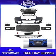 Complete Front Bumper Cover Kit w/ Grille For 2013-2016 Audi A4/S4/A4 Quattro