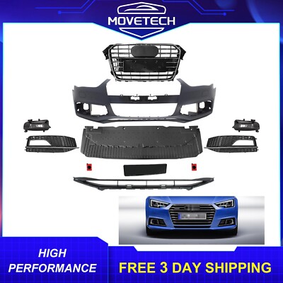Complete Front Bumper Cover Kit w/ Grille For 2013-2016 Audi A4/S4/A4 Quattro