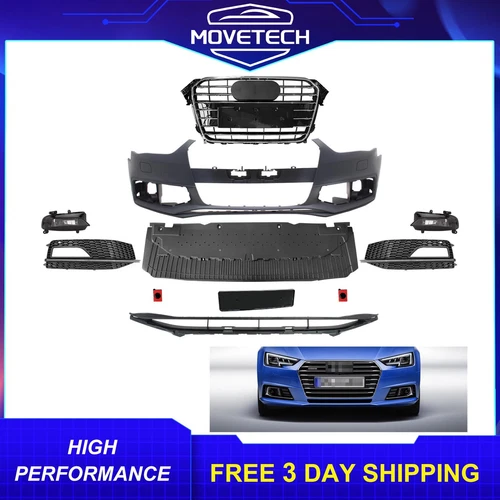 Complete Front Bumper Cover Kit w/ Grille For 2013-2016 Audi A4/S4/A4 Quattro