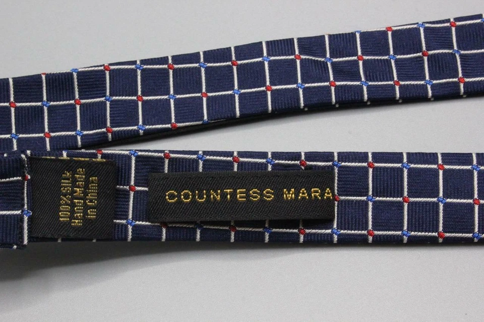 COUNTESS MARA 可调丝绸领结。 蓝色带红色和白色圆点。 — 第 3/3 张图片