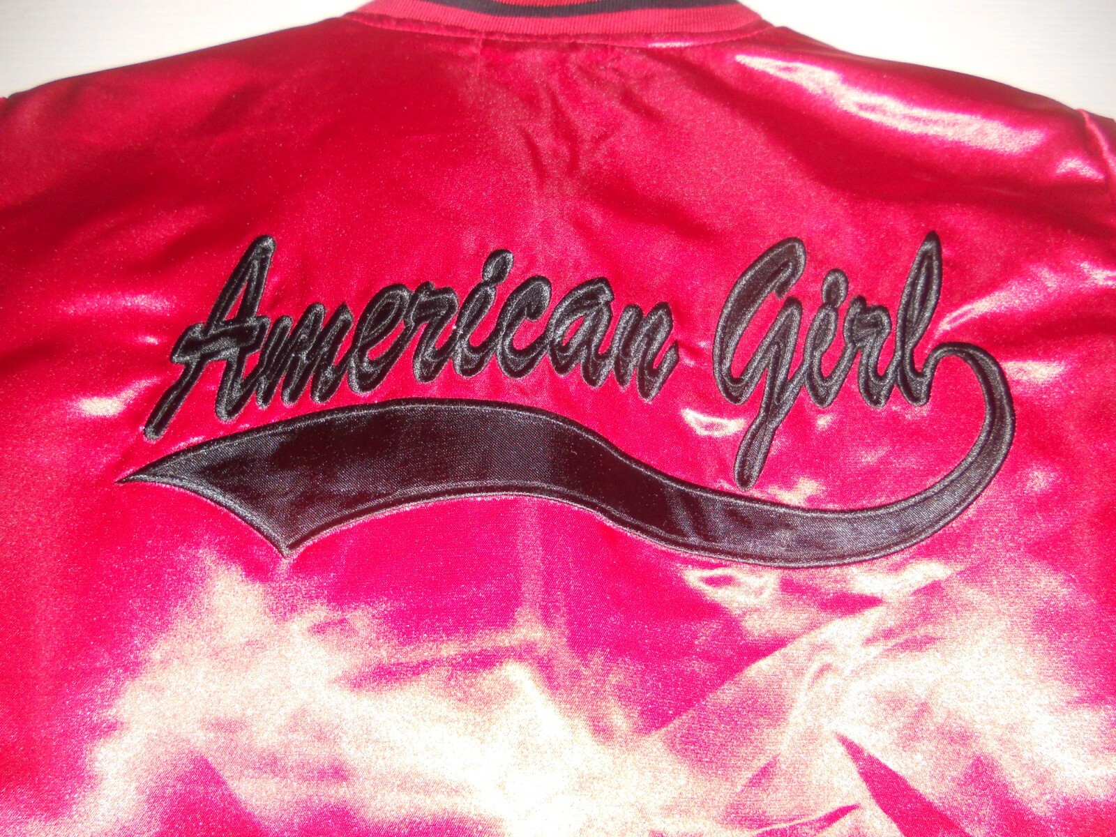 Vintage American Girl Varsity Shiny Satin RED Jacket,… Gem