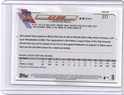 2021 Topps Series 1 Alec Bohm Looking Towards Sky Photo Variation Insert Card - Picture 2 of 2