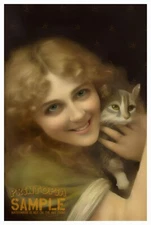 Edwardian (1886) Beauty with her Sweet Kitty Cat * Quality Art Print * PRiNTOPiA
