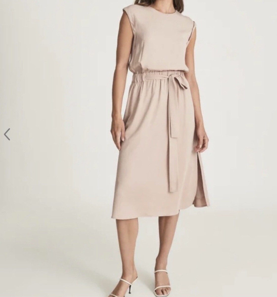 REISS::ドレス:UK12[RESALE] REISS Alessandra Tie Waist Midi Shift Sleeveless Dress Size