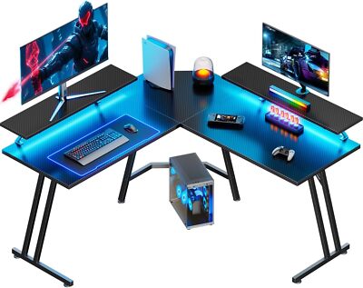 Gaming Tisch 130 x 130cm,Computertisch L-förmiger mit Monitorständer, Schwarz
