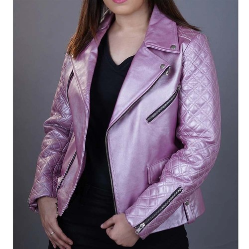 CELEBRITY New Women's Purple Jacket 100% Pure Lambskin Motorcycle Biker Jacket - Picture 4 of 5