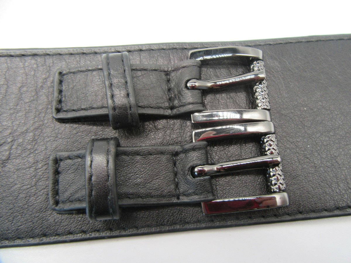 ROBERT RODRIGUEZ Black Leather Double Buckle Chain Belt Size  display picture 2