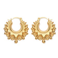 9ct Yellow Gold on Silver Victorian Design Spiked Ladies Creole Hoop Earrings