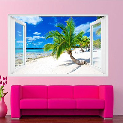 Sandpalme gefüttert tropischer Strand Wandbild Kunst Aufkleber Poster Abziehbild 3D SS4