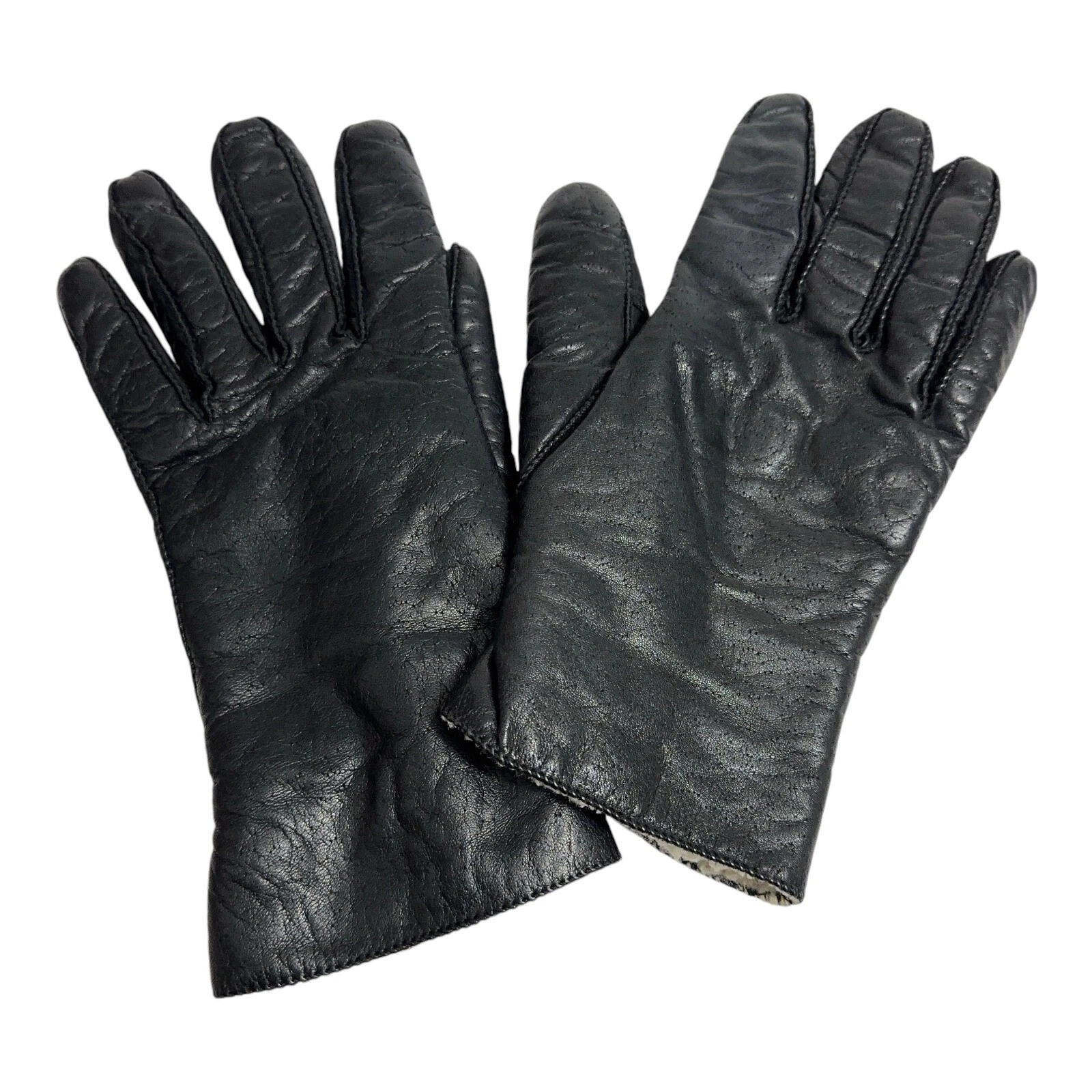 Fownes Womens Vintage Textured Leather Gloves Size L Fleece Lined