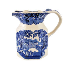 Vintage Masons Ironstone Large Blue Vista Jug  1300ml 2½  Pint Blue & White