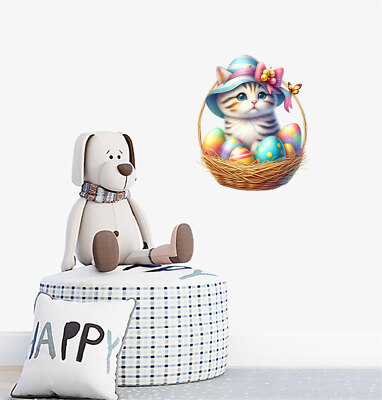 Ostern Katze Blumen Ei Wandbild Schlafzimmer bunte Vinyl Aufkleber Abziehbilder a10037