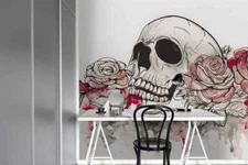 3D Skull Floral Wallpaper Wall Mural Removable Self-adhesive Sticker 802