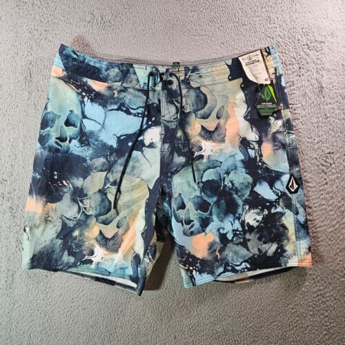NWT Volcom Stoneys Board Shorts Swim Trunks Men 40 No Liner Abstract Blue Tone
