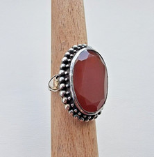 VINTAGE LARGE 925 STERLING SILVER FACETED NATURAL 25X18MM CARNELIAN RING SIZE 8