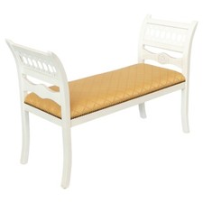 DIVANETTO PANCA IN LEGNO SHABBY CHIC IMBOTTITO STOFFA ROMBINO GIALLO