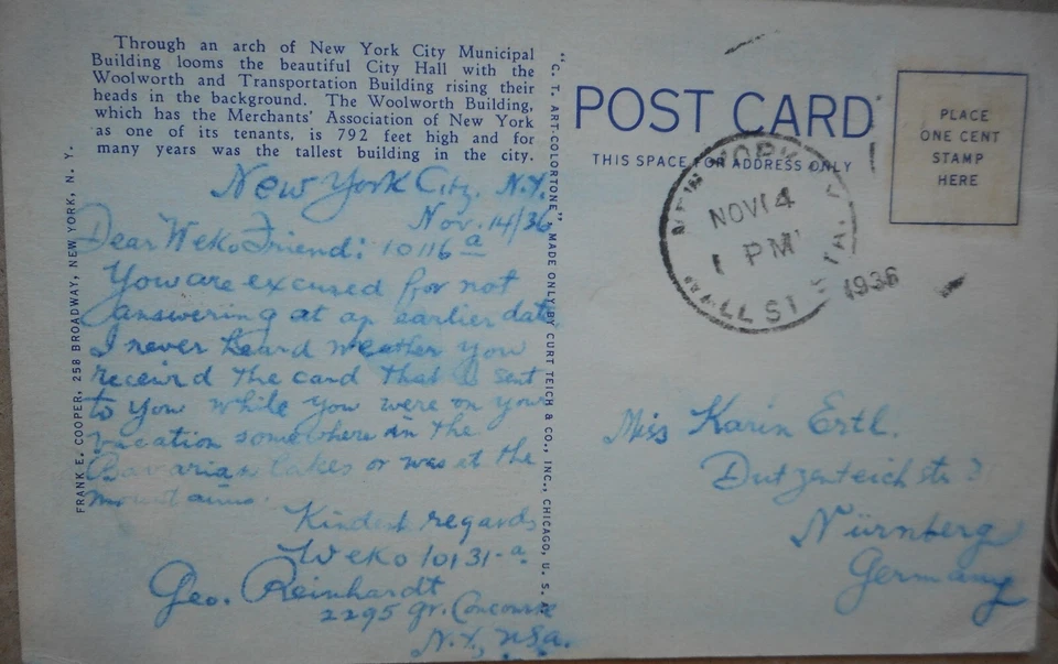 AK view through the arch of municipal building City Hall Woolworth Building NY - Bild 3 von 3