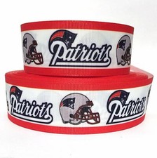 GROSGRAIN RIBBON 7/8",1.5", 3" SPORTS Red Border Football Printed TEAM