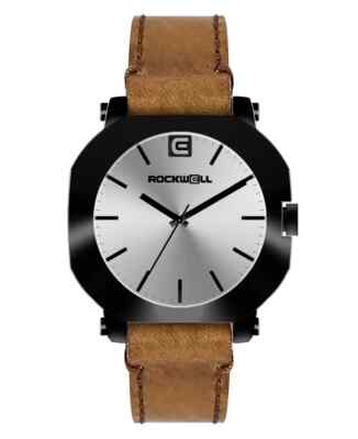 Neu IN Box Rockwell Apex Silber/Schwarz/Hellbraun Leder Armbanduhr Limitierte