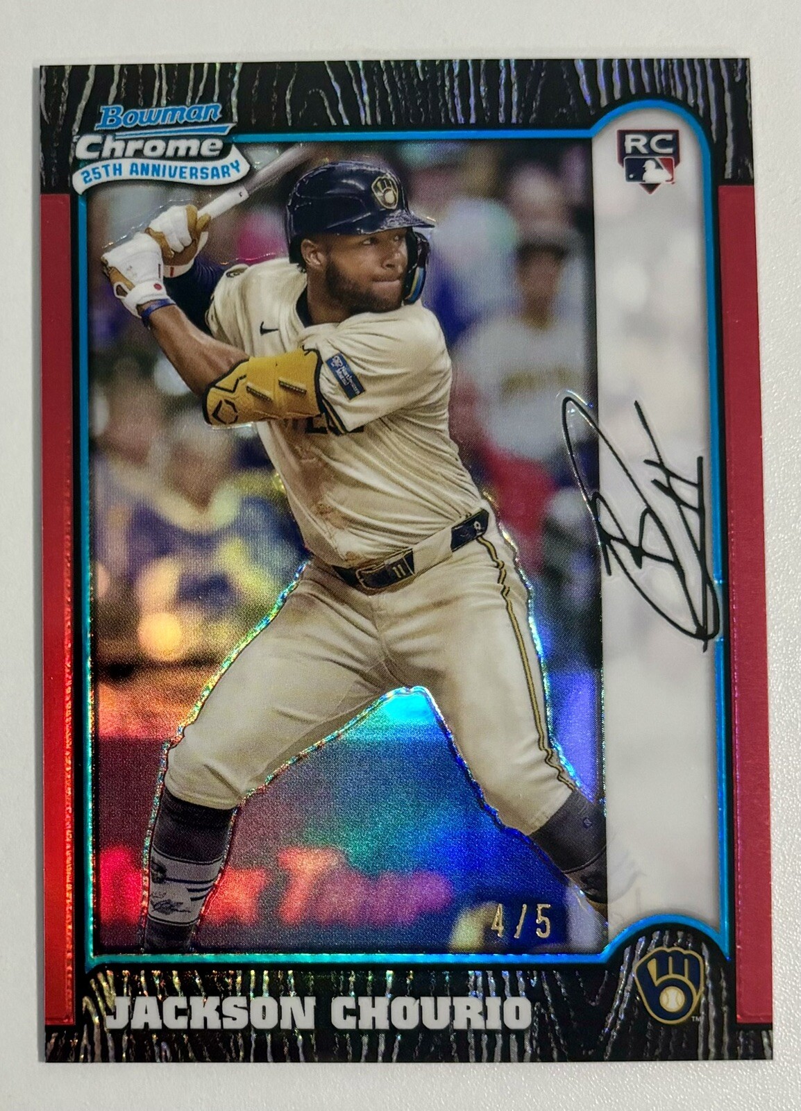 Jackson Chourio: 2024 Bowman Chrome 25th Anniversary Red Refractor RC (4/5)
