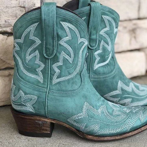 Women's Pointed Toe Cowgirl Cowboy Boots Ladies Mid Wide Calf Western Shoes Size - Picture 1 of 16