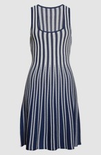  495 Milly Womens Blue Crew-Neck Sleeveless Stripe Fit  Flare Mini Dress Size L