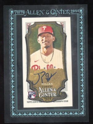 Johan Rojas 2024 Allen and Ginter Auto Rookie Mini Frame Serial #d /25 Phillies